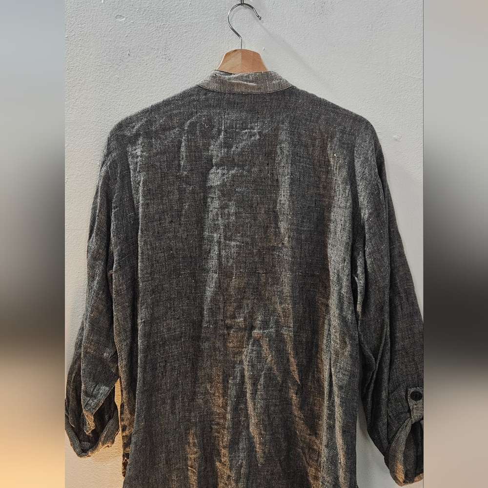 Flax Linen Button Down Charcoal Grey Tunic Top - image 5